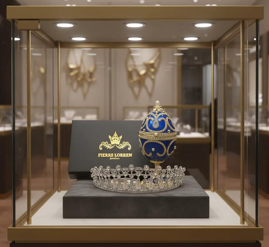 1981 Faberge Egg Music Box - Natural Egg - Lady Diana Spencer Tiara & Coin Princess Diana Gift Swarovski Royal Wedding Memorabilia Pure Gold