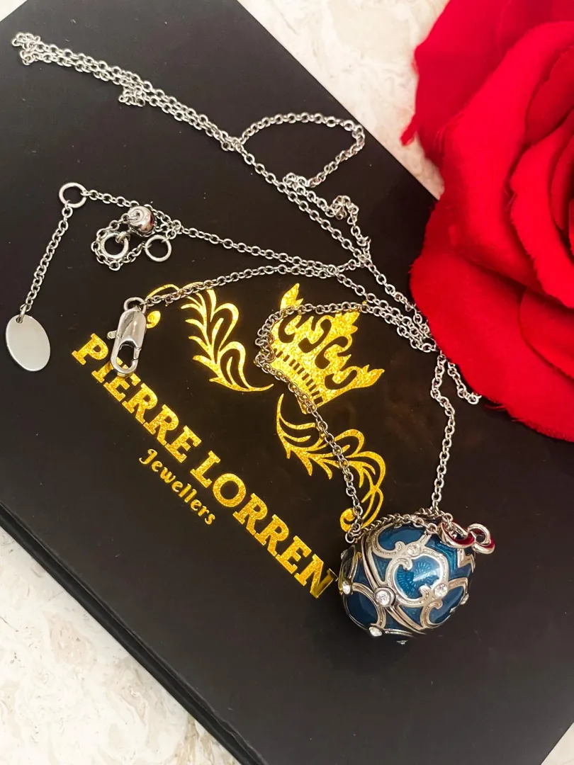 Fabergé Egg Necklace Jewelry: Austrian Crystal Diamond Faberge Egg Pendant Handmade Jewelry 18k Silver Jewelry by Pierre Lorren.