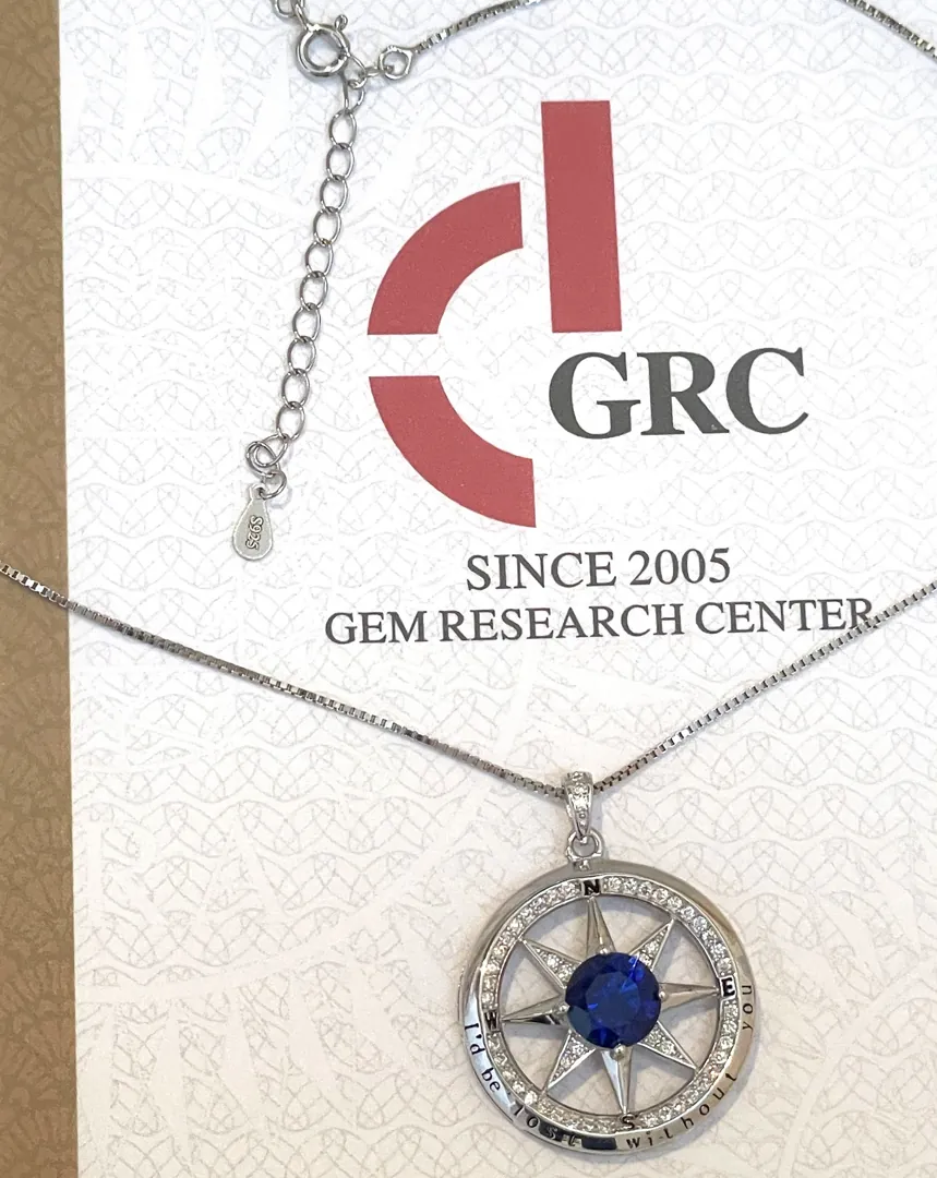 3.5 carat Natural Sapphire Compass Necklace Sapphire Pendant Diamond Jewelry Compass Pendant White Gold Silver 925 Anniversary Handmade