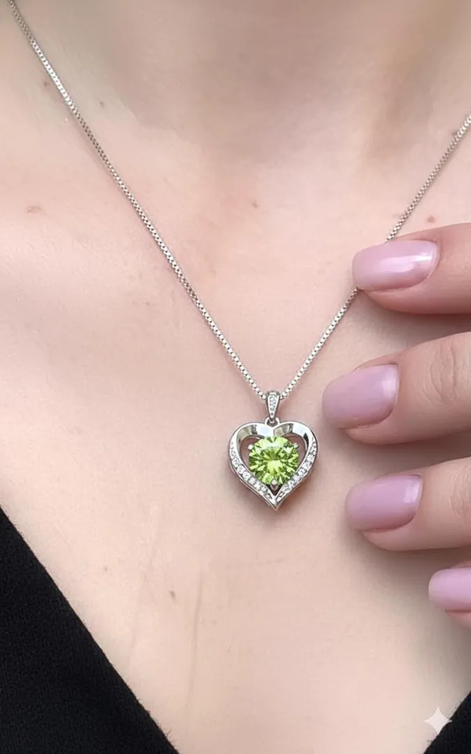 Heart Emerald Diamond Necklace, 18K White Gold Silver Emerald Wedding Pendant, Emerald Pendant for Women, May Birthstone, Emerald Necklace.