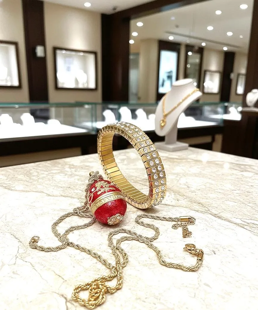 2001 Natural Handcarved Faberge Musical Eggs + Faberge Necklace - a Pure Gold decor Swarovski Handmade Christmas Gifts for her Pierre Lorren