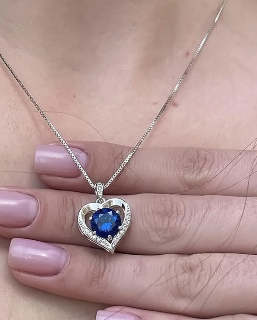 18k Heart Sapphire Diamond Pendant 18k White Gold Genuine Natural Sapphire Necklace Something Blue Bridal Gift for Her Wedding Anniversary