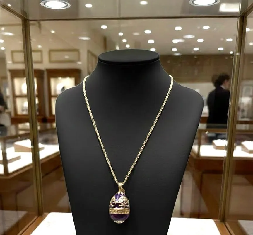 Pierre Lorren Amethyst Faberge Egg Pendant Bracelet Set - Faberge Style Egg - Wedding Jewelry Gift - Fabergé Eggs Handmade 24K Gold Swarovski