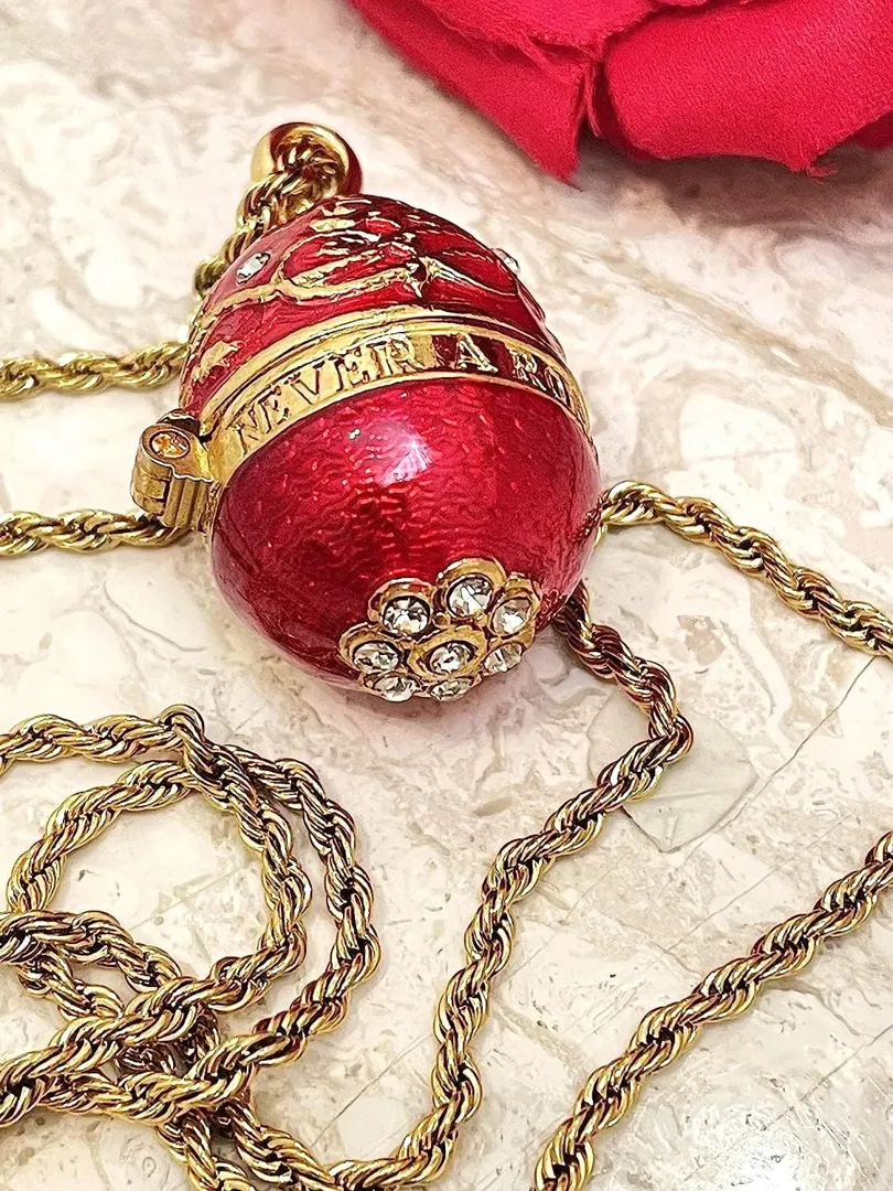 Faberge Egg Pendant Necklace Bracelet SET - Fabergé egg Handmade Greek Jewelry, Faberge Easter Gift - Swarovski Pure Gold - by Pierre Lorren