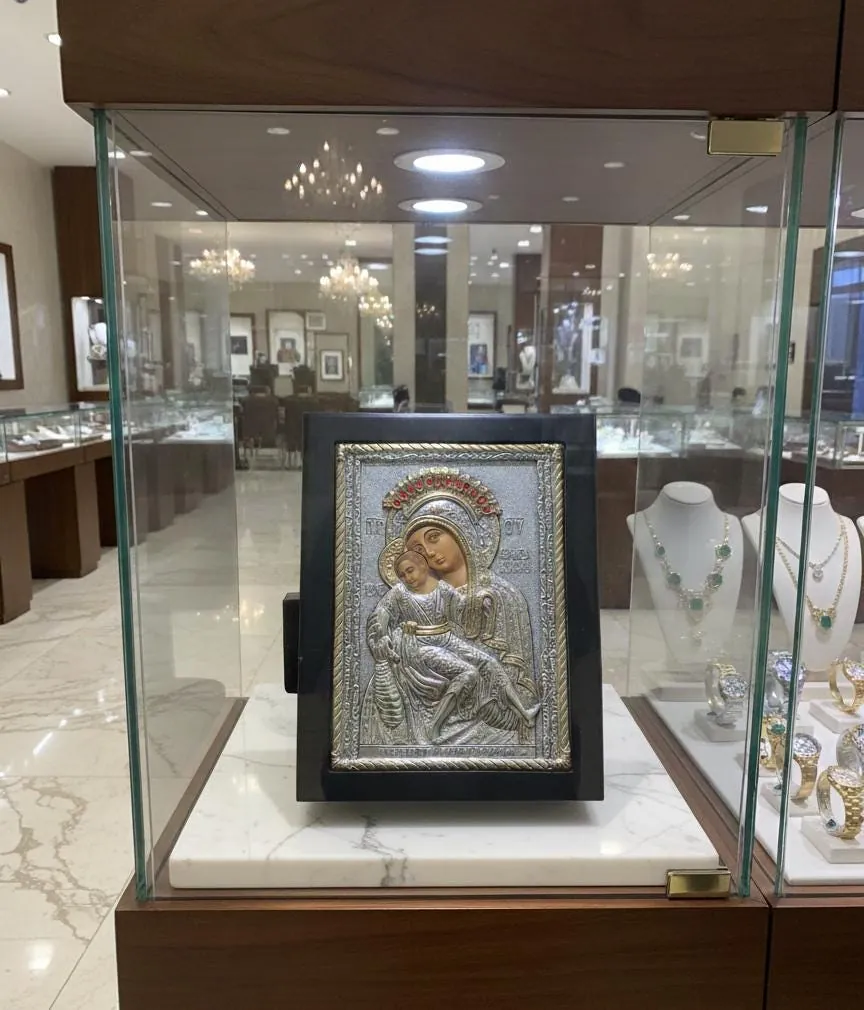 Solid Silver Byzantine Icon 24kt Gold Eastern Orthodox Russian Christian Handmade Virgin Mary Our Lady Panagia Kykko Theotokos Tarnish Free