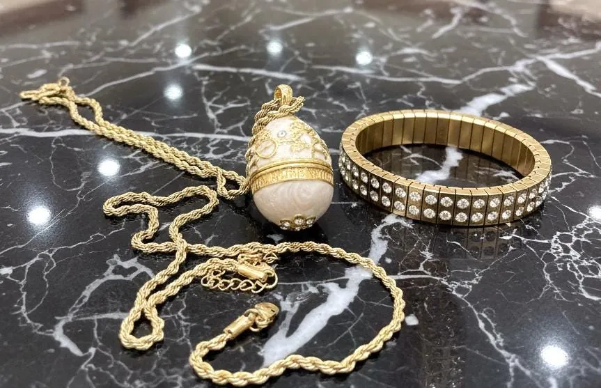 Pierre Lorren Faberge Egg Necklace Pendant Bracelet - Faberge Style Egg - Bridal Shower Gift - Fabergé Easter Egg Handmade 24k Gold Swarovski