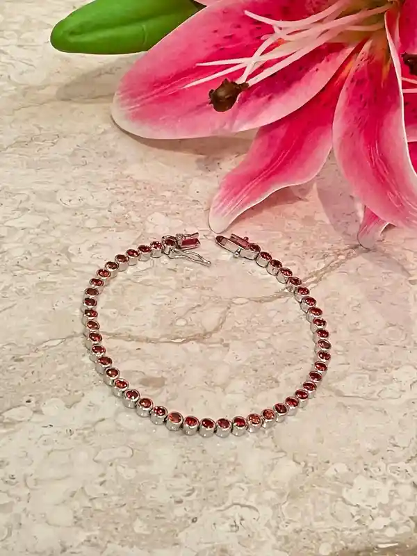 Red GARNET, Tennis bracelet, Red Garnet Bracelet, Garnet bracelet, Gemstone bracelet,Anniversary Gift for her, SWAROVSKI Sterling Silver 925 