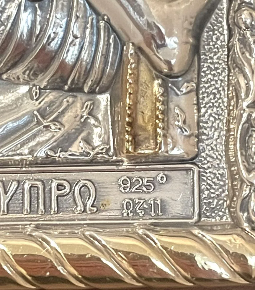 Mother and Child ICON ORTHODOX Our Lady Of Kykkos Solid Silver 925 Handmade Masterpiece 12 Rubies 24kt GOLD Set Holy Crown Handmade