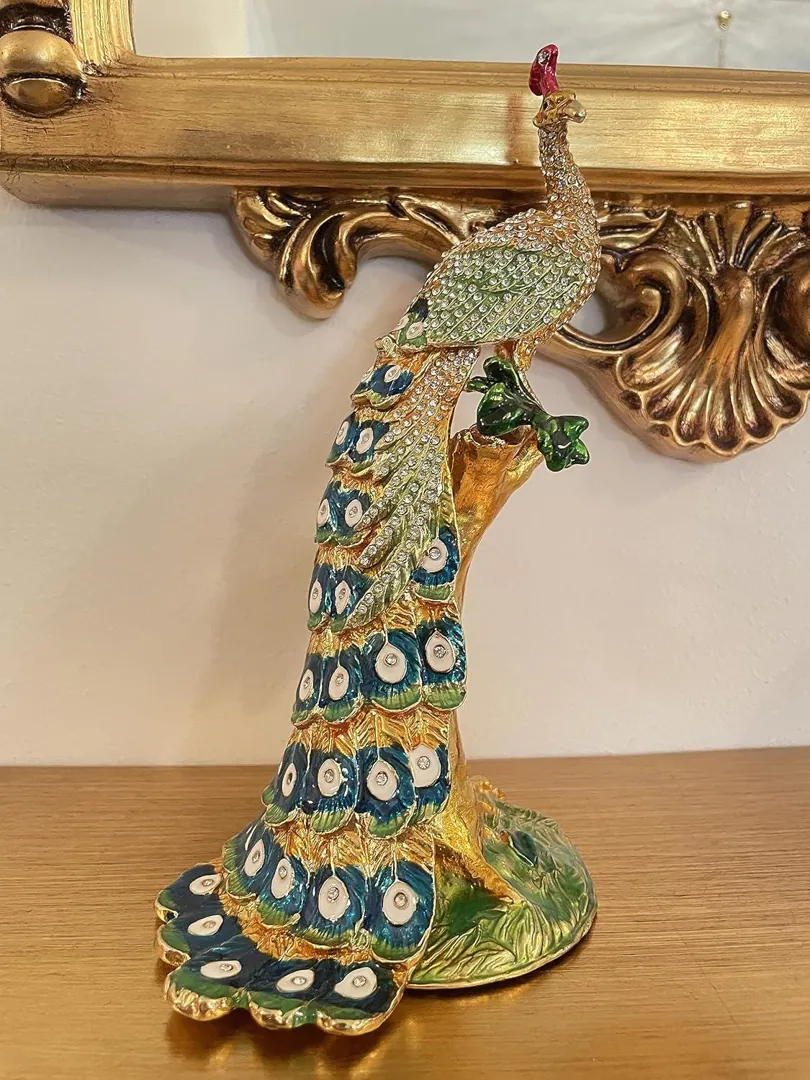 Antique Unique 21st Birthday Gift 24k Gold Large Peacock Lover Gift Faberge Egg Handmade Jewelry Box 840 Swarovski Diamond Handset 2003 Birthday
