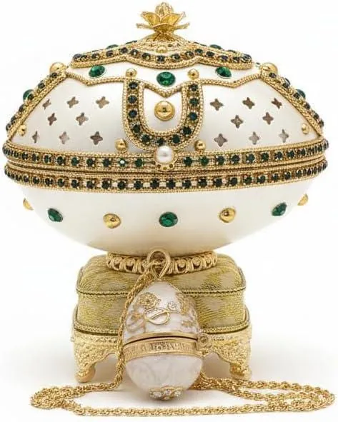 Pierre Lorren 2004 Faberge Egg Music Box Emerald Swarovski Crystal Trinket