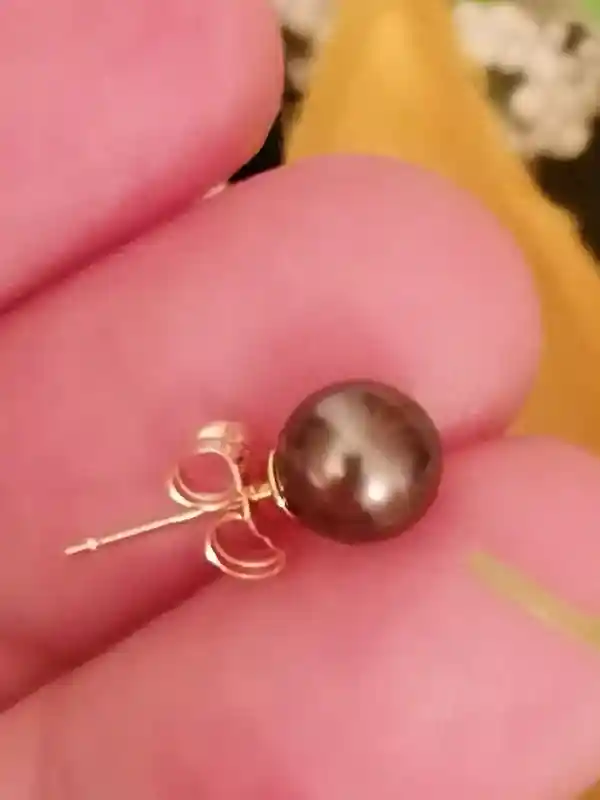 Tahitian AKOYA Real Pearl stud earrings 18k Solid yellow GOLD Japanese South sea Akoya AAA Black Pearl Stud Earring gift for her anniversary 
