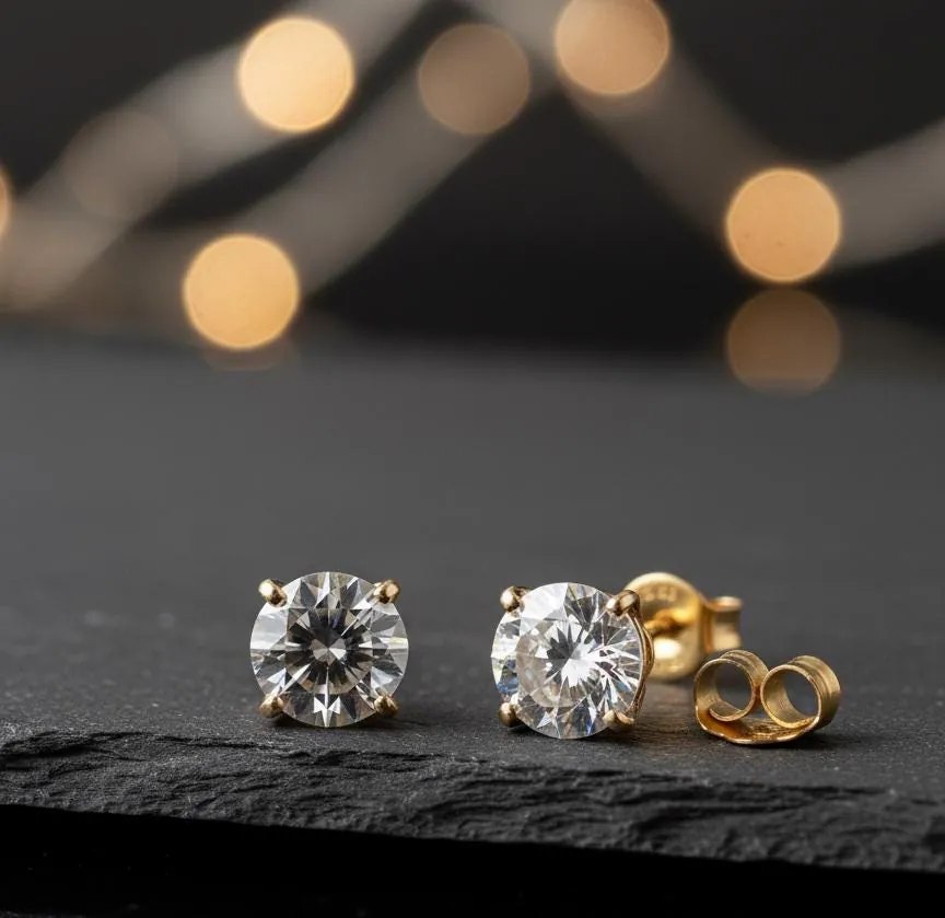 2ct Diamond Round Earrings Solid 18k Gold by Pierre Lorren