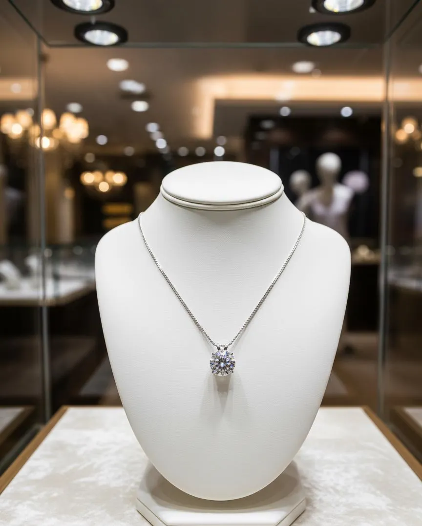 1.5ct Diamond Necklace Solid 18K White Gold Solitaire Diamond Pendant Handmade Fine Jewelry