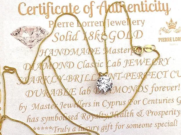 1.5 Ct Round Diamond Pendant Solitaire Gold Necklace 18k Solid Gold Handmade Fine Jewelry for Women