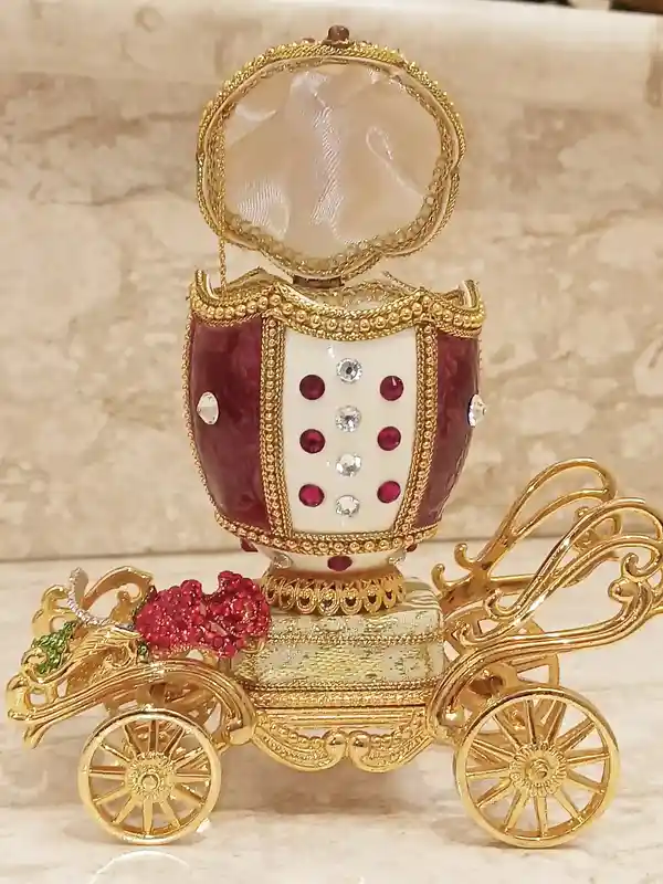 One Of a Kind Faberge Egg style First Anniversary gift for wife Royal Carriage Faberge egg Trinket Box Musical Jewelry box Faberge 24kGold 