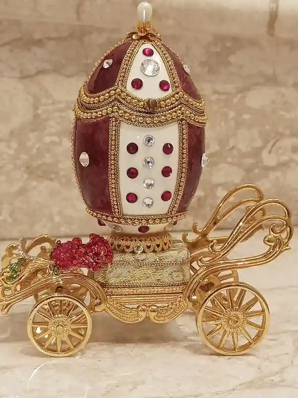 One Of a Kind Faberge Egg style First Anniversary gift for wife Royal Carriage Faberge egg Trinket Box Musical Jewelry box Faberge 24kGold 