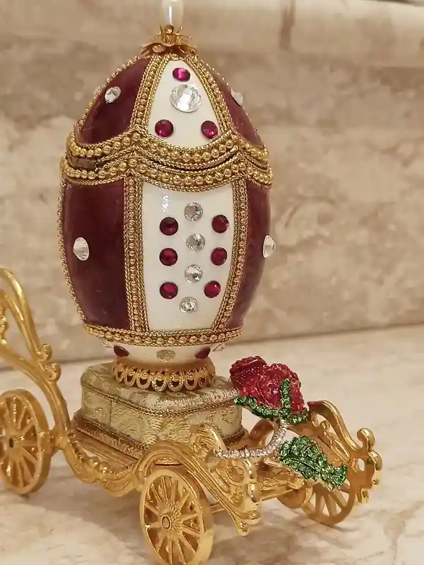 One Of a Kind Faberge Egg style First Anniversary gift for wife Royal Carriage Faberge egg Trinket Box Musical Jewelry box Faberge 24kGold 