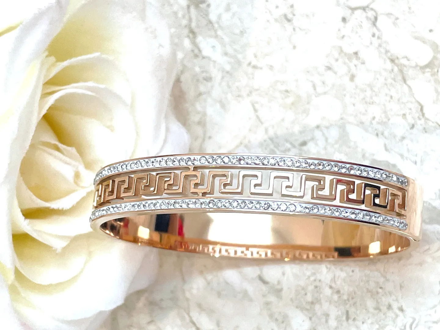 10mm Rose Gold Meander Bracelet Greek Key Jewelry Bangle Bracelet Ancient Greek Key Bracelet Greek Jewelry Her Graduation SUCCESS INFINITY