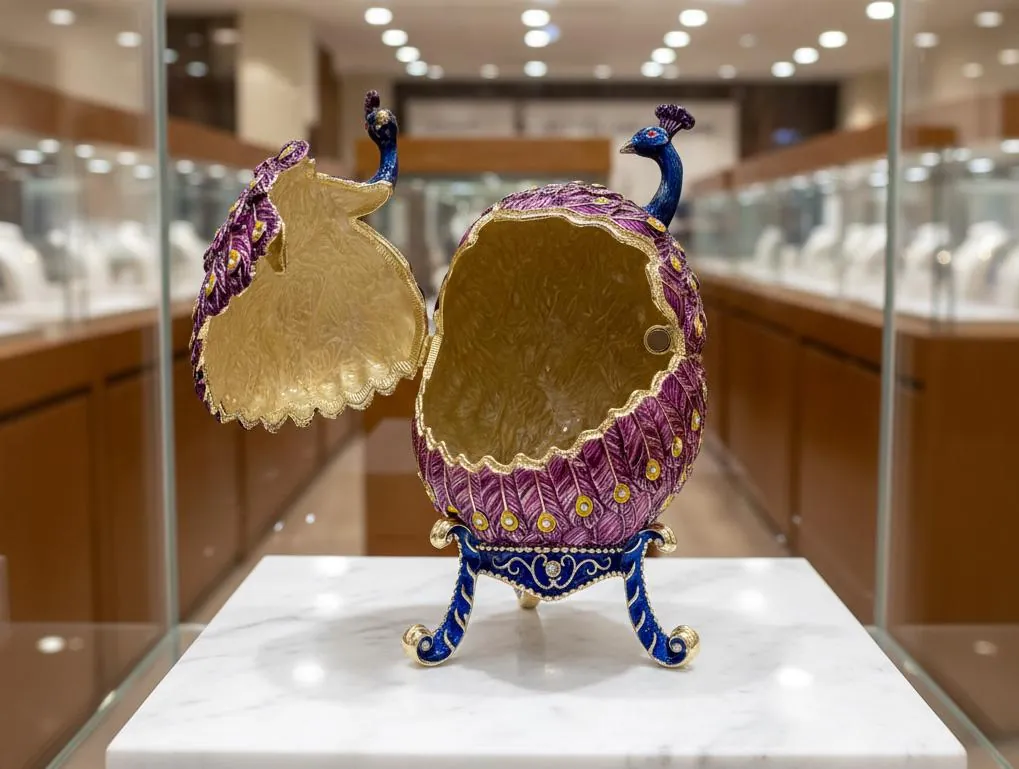 Purple Peacock Fabergé Egg • Swarovski • 24K Gold • Handmade Pierre Lorren