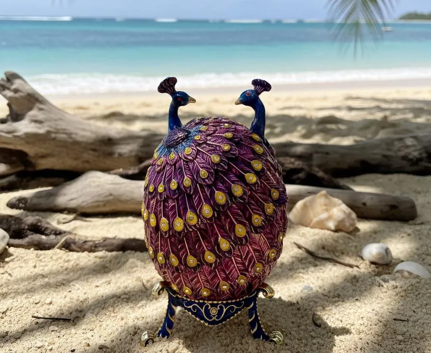 Purple Peacock Fabergé Egg • Swarovski • 24K Gold • Handmade Pierre Lorren