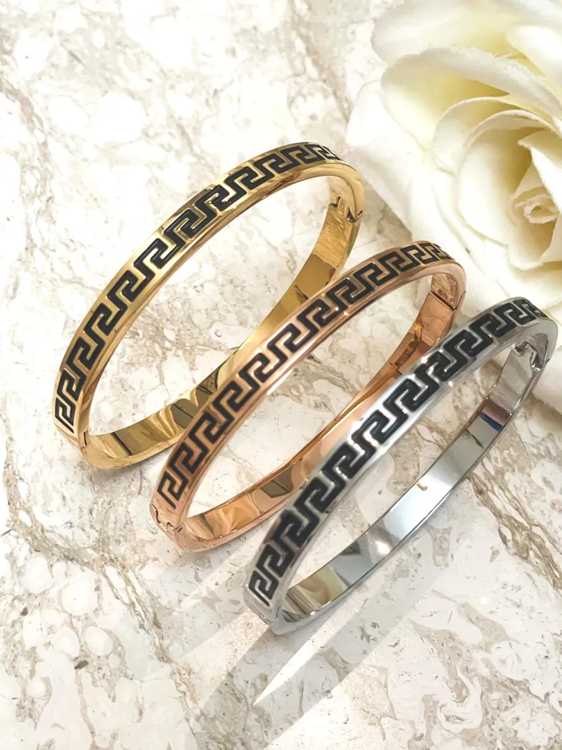Handmade Greek Key Bangle Set: 18k Gold Silver Meander Bracelets Infinity Bracelet Graduation Success