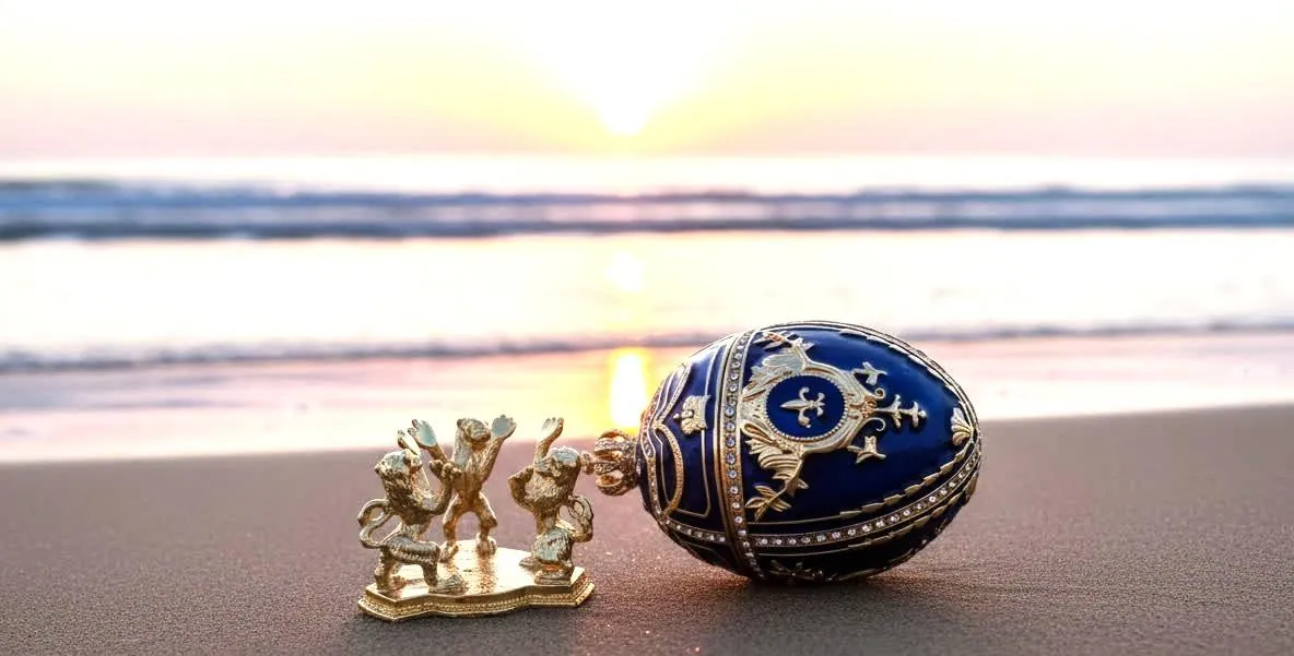 Sapphire Blue Faberge Egg Jewelry Box – 24k Gold, Swarovski Crystals