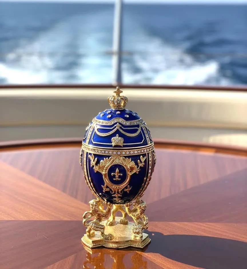 Sapphire Blue Faberge Egg Jewelry Box – 24k Gold, Swarovski Crystals