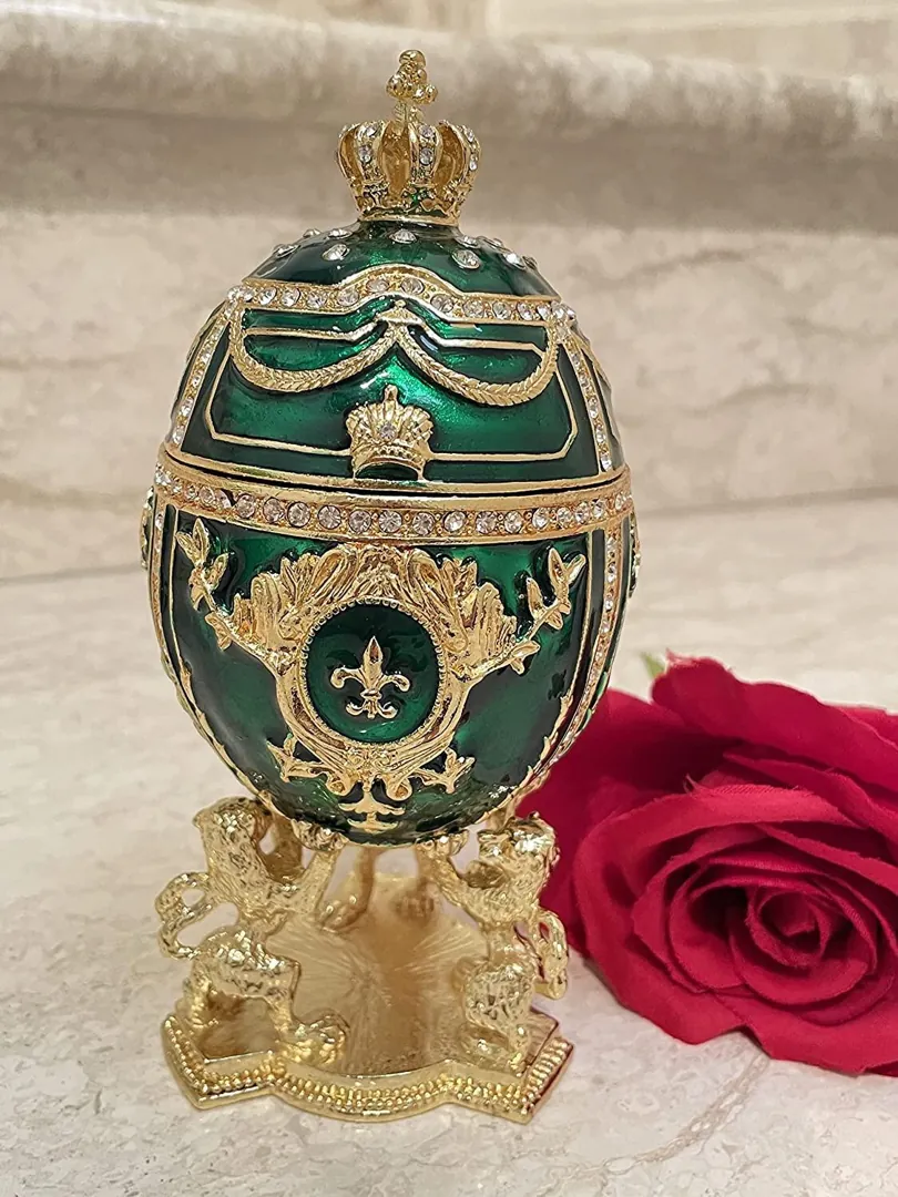 Emerald Green Faberge Egg Trinket Box – 24K Gold, Swarovski Crystals