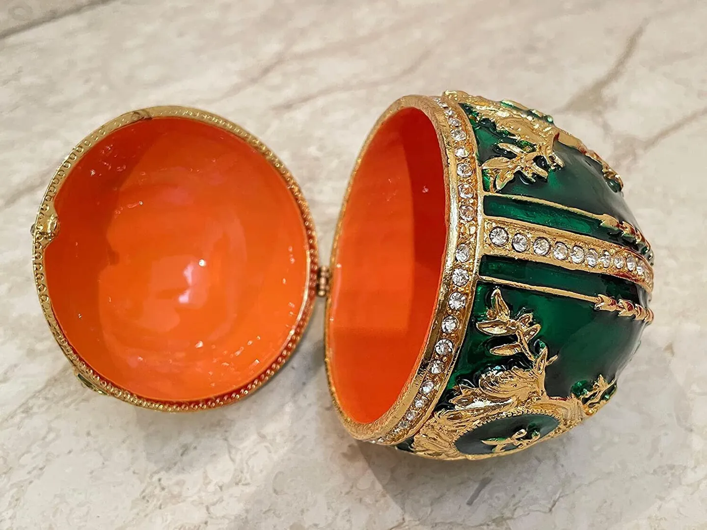 Emerald Green Faberge Egg Trinket Box – 24K Gold, Swarovski Crystals