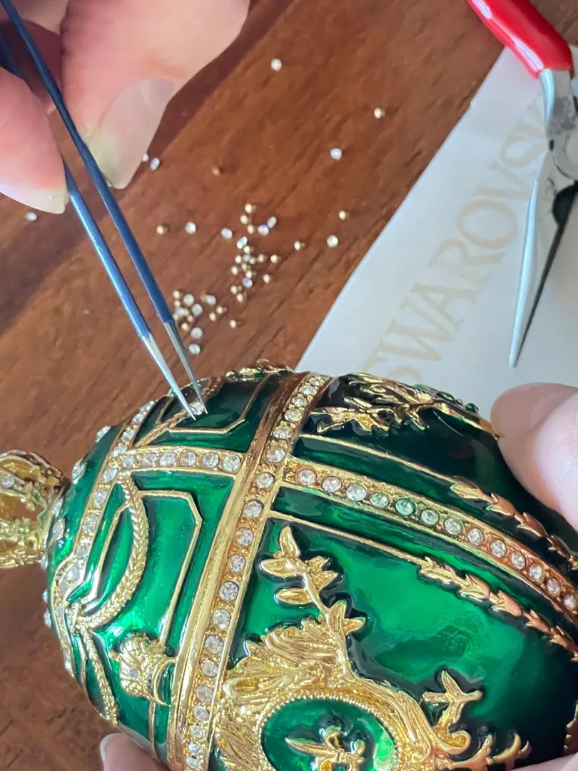 Emerald Green Faberge Egg Trinket Box – 24K Gold, Swarovski Crystals