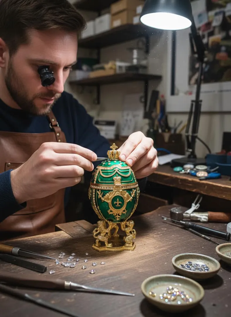 Emerald Green Faberge Egg Trinket Box – 24K Gold, Swarovski Crystals