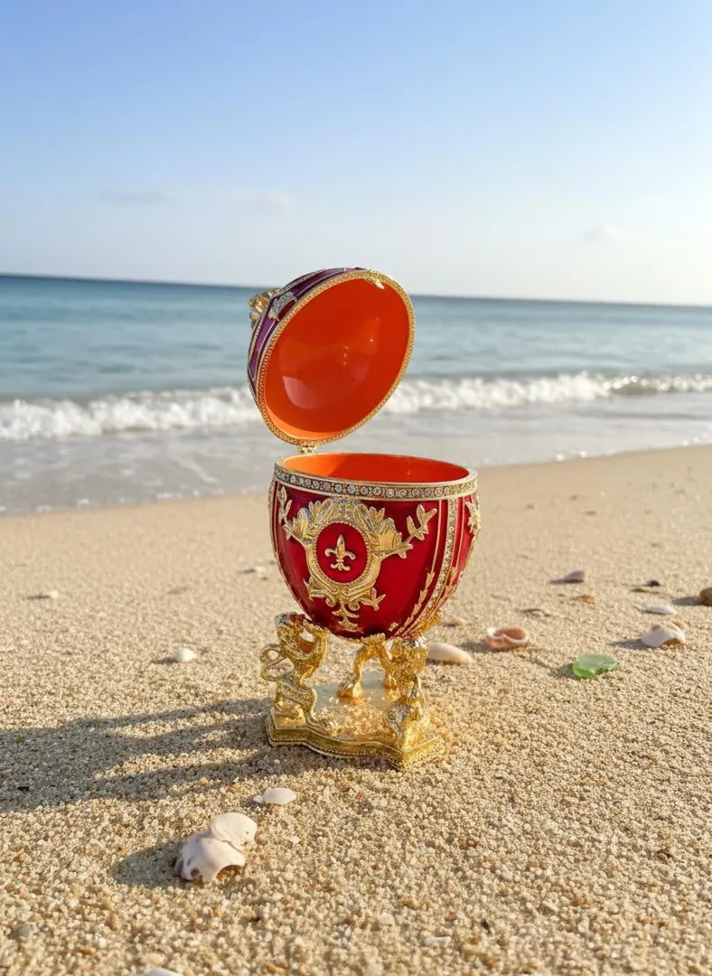 IMPERIAL Red Fabergé Egg Style Collectors Egg - Faberge Trinket Box • 24k Gold • 300 Swarovski • Handmade by Pierre Lorren