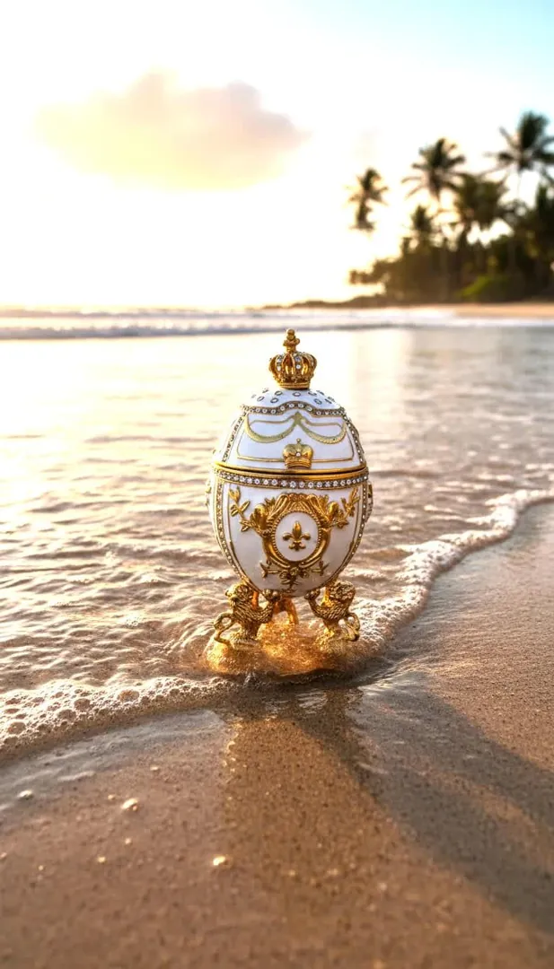 IMPERIAL White Fabergé Egg Style Collectors Egg - Faberge Trinket Box • 24k Gold • 300 Swarovski • Handmade by Pierre Lorren