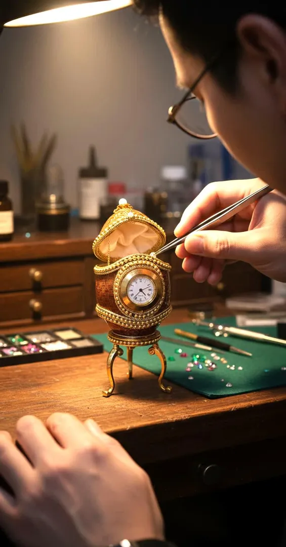 1992 Faberge Egg Style Natural Egg - Fabergé Egg Clock - One-of-a-Kind Vintage Faberge Trinket Box - 24K Gold - Father’s Day Gift