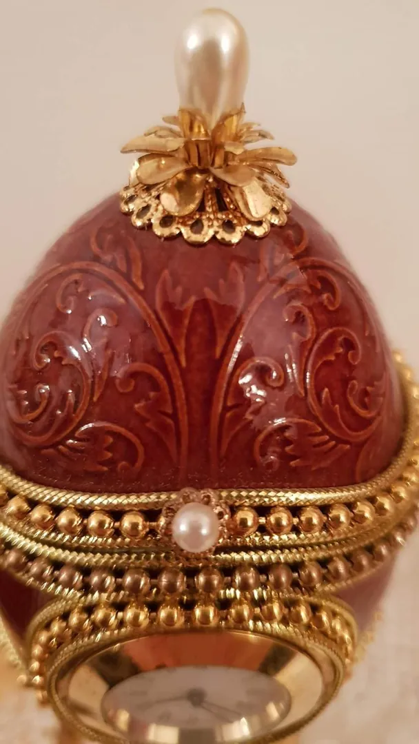 1992 Faberge Egg Style Natural Egg - Fabergé Egg Clock - One-of-a-Kind Vintage Faberge Trinket Box - 24K Gold - Father’s Day Gift