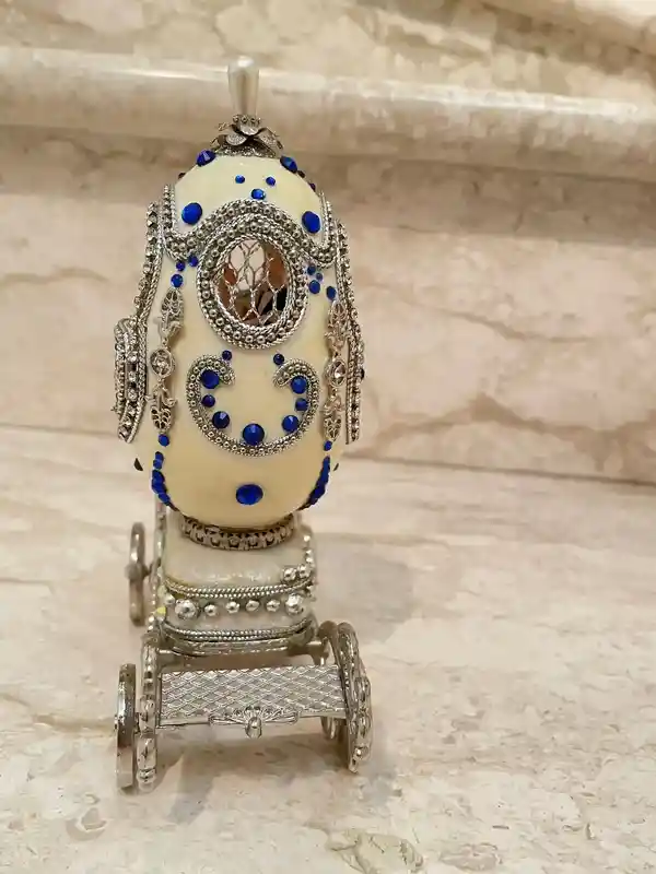 Designer Gifts ONE Of a KIND Faberge-Style Egg Music, Sapphire Gem HANDCARVED Natural Egg , Daughter Wedding Gift From Dad, Wedding Proposal Box 