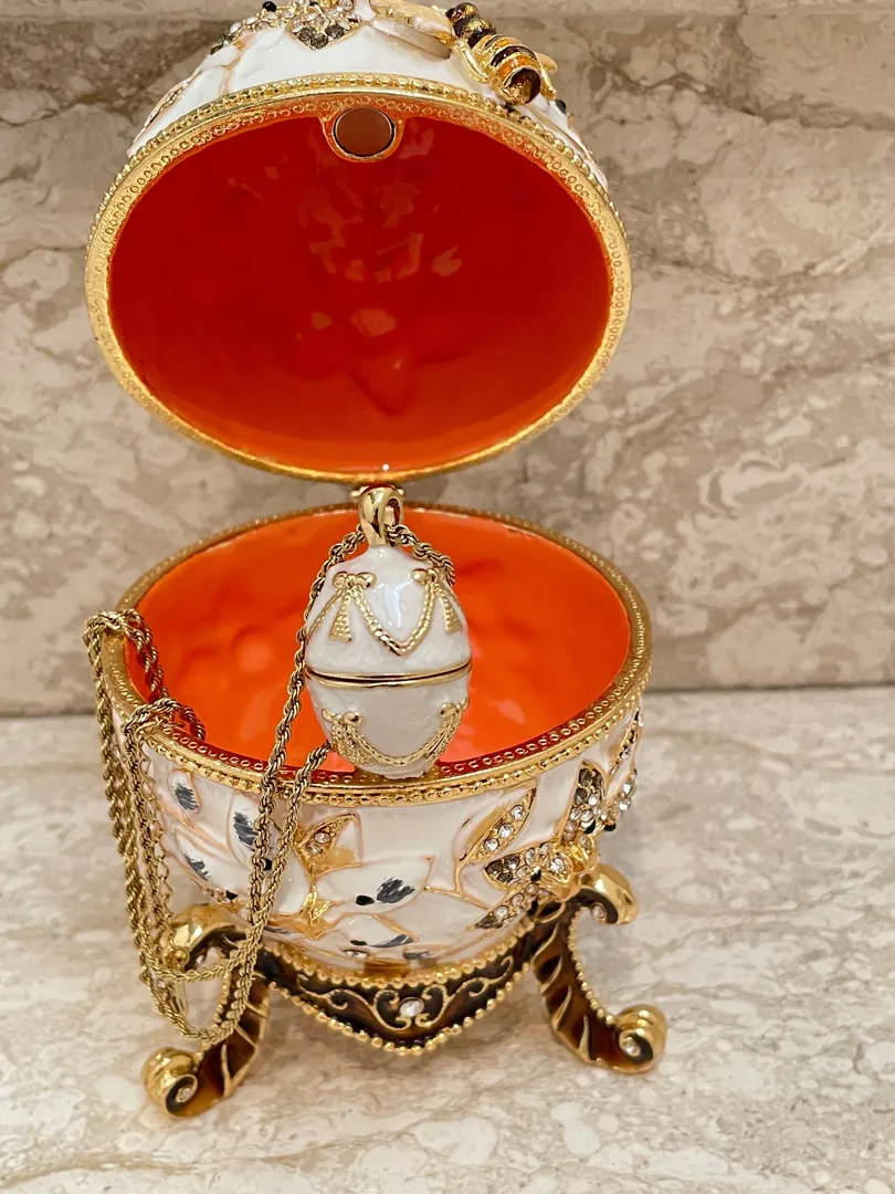 Faberge Style Jewelry Box HANDMADE Trinket Wedding Gift Idea Parent of the Bride Bridal Shower Daughter Marriage Gift for Couple HANDPAINTED