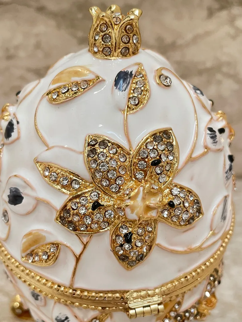 Faberge Style Jewelry Box HANDMADE Trinket Wedding Gift Idea Parent of the Bride Bridal Shower Daughter Marriage Gift for Couple HANDPAINTED