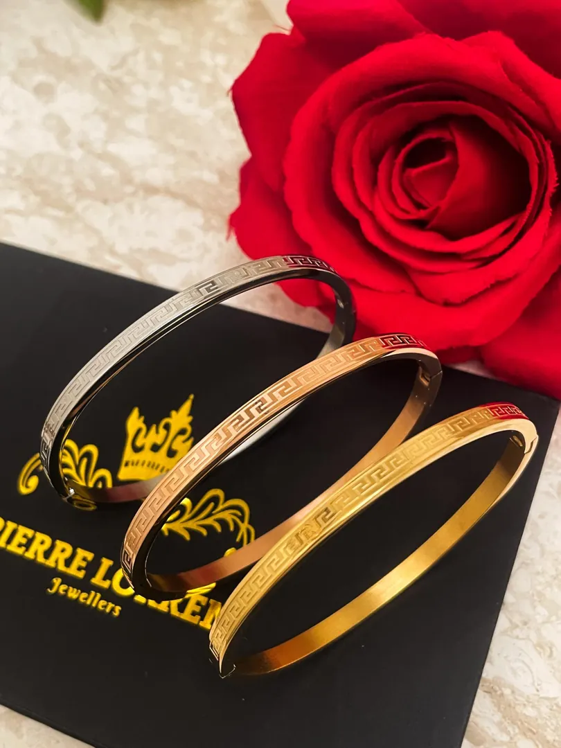 Meander Greek Key Bracelet Set x3: 18k Gold Vermeil, Infinity Bangle, Meandros Jewelry Handmade by Pierre Lorren.