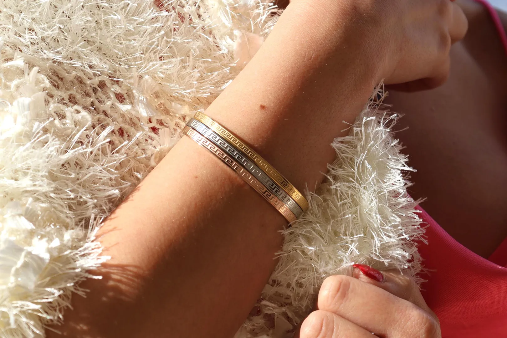 Meander Greek Key Bracelet Set x3: 18k Gold Vermeil, Infinity Bangle, Meandros Jewelry Handmade by Pierre Lorren.