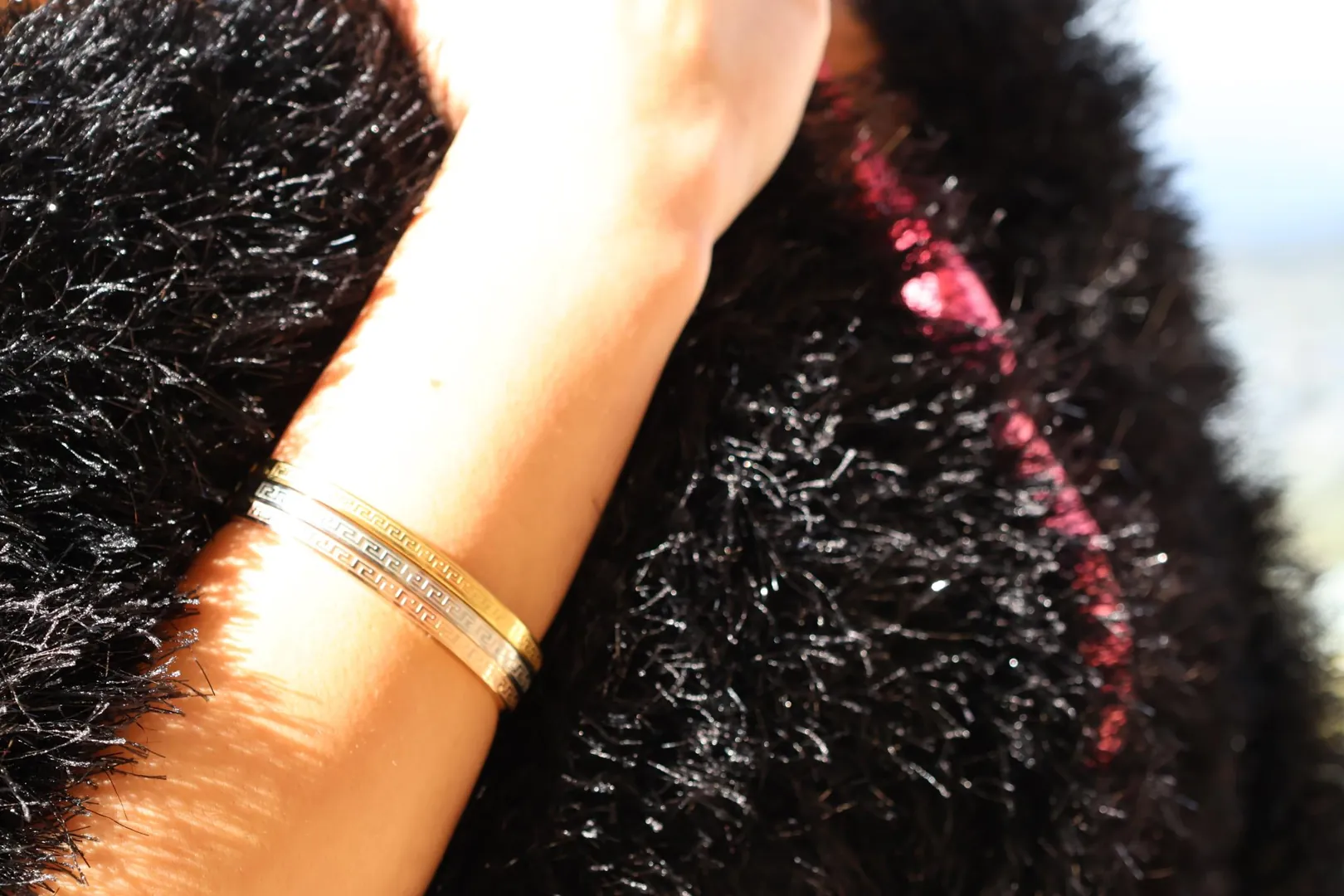Handmade 3 Greek Key Bangle Set: 18k Gold Silver Meander Bracelets Infinity Bracelet - Unique Gifts for Women