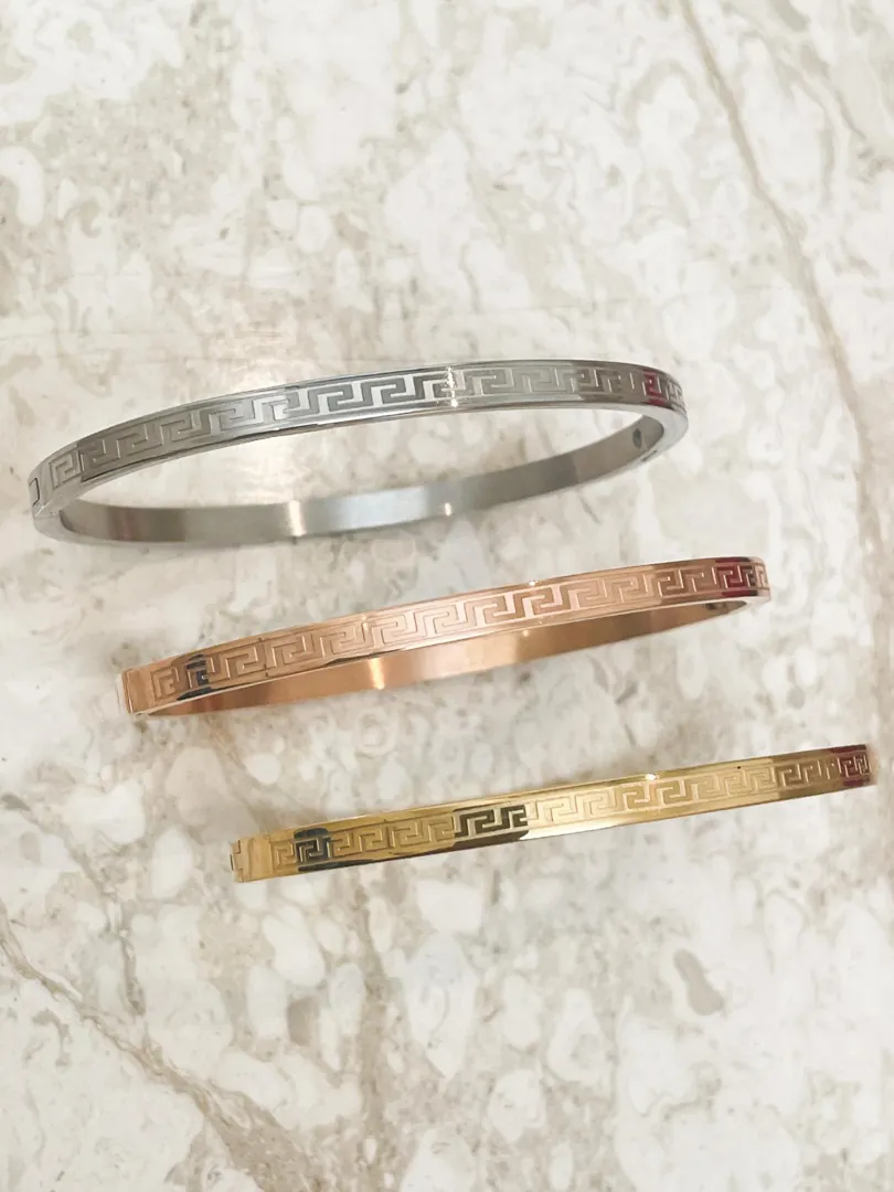 Handmade 3 Greek Key Bangle Set: 18k Gold Silver Meander Bracelets Infinity Bracelet - Unique Gifts for Women