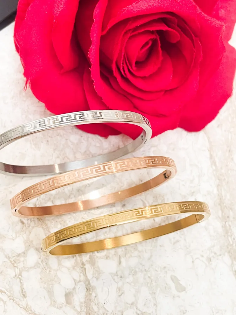 Handmade 3 Greek Key Bangle Set: 18k Gold Silver Meander Bracelets Infinity Bracelet - Unique Gifts for Women