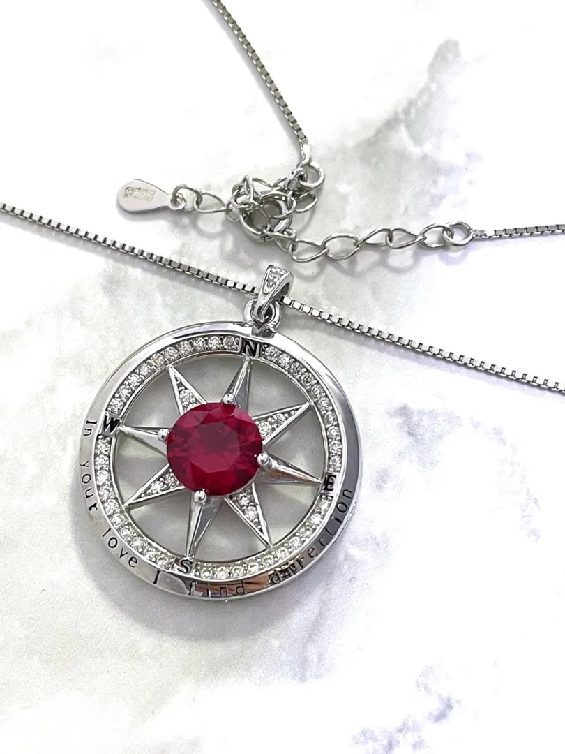 2 carat Diamond Ruby Compass Jewelry Ruby Pendant Ruby Necklace Ruby Anniversary Diamond Ruby gift for Mom 40th Wedding Anniversary 18k Gold