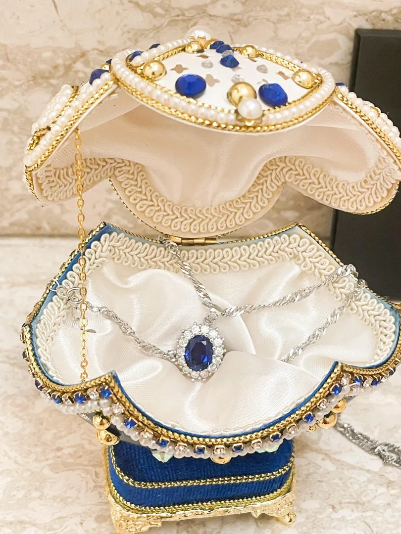 2011 Kate Middleton Fabergé Egg Sapphire Egg Fabergé Egg Music Box PLUS NATURAL Sapphire Diamond Pendant Something Blue Bride Gift HANDMADE