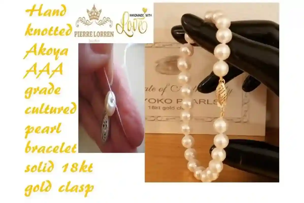 Saltwater AKOYA PEARL bracelet 18k Solid GOLD clasp Japanese Cultured Akoya Pearl bracelet Bridal Wedding Christmas Gift bracelet for woman