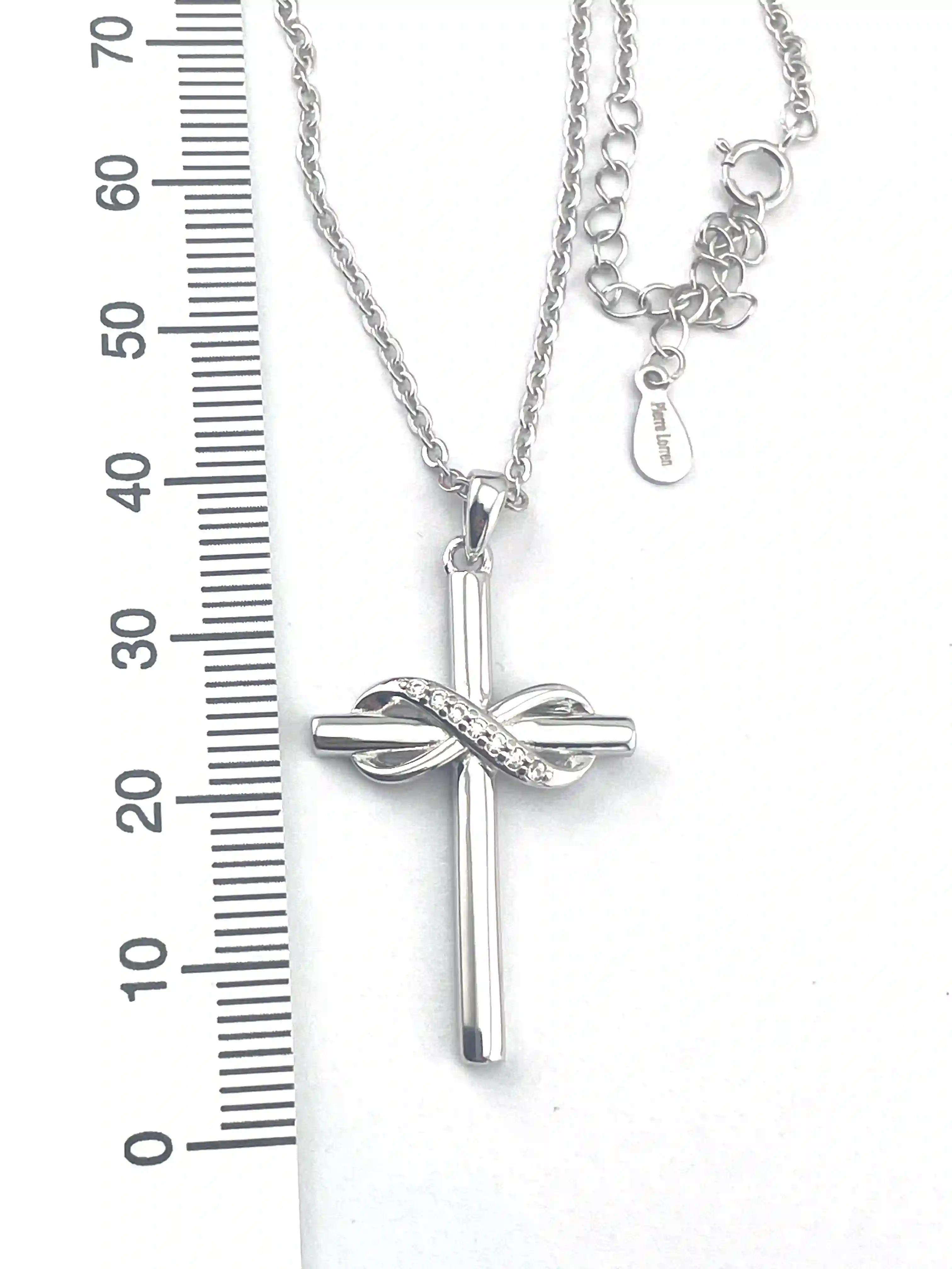 18k White Gold VErmeil Silver Diamond Infinity Cross