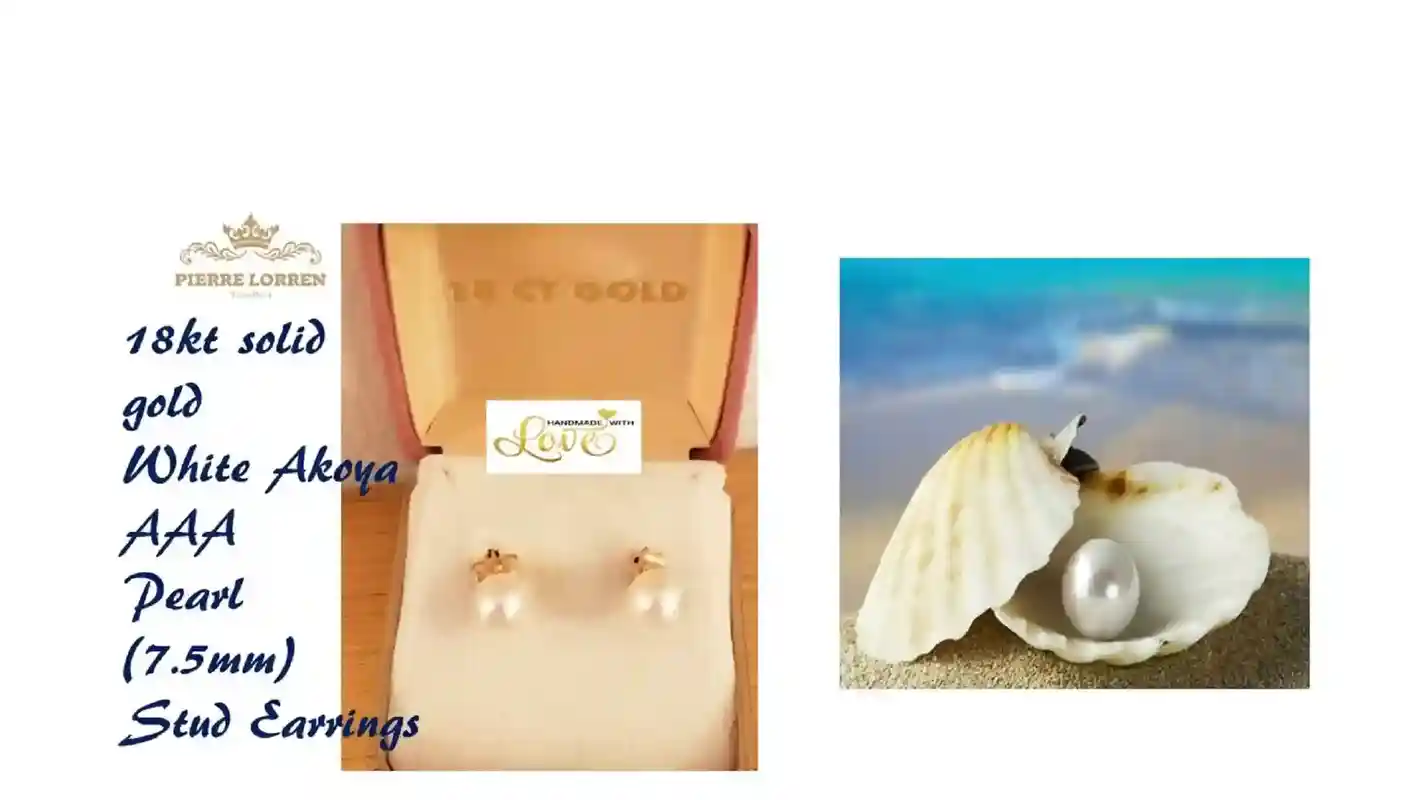 Natural White AKOYA AAA 18kt Solid GOLD South Sea Pearl stud Earrings Gift Japanese Pearls Akoya Bridal Shower Wedding Jewelry for her Wife 