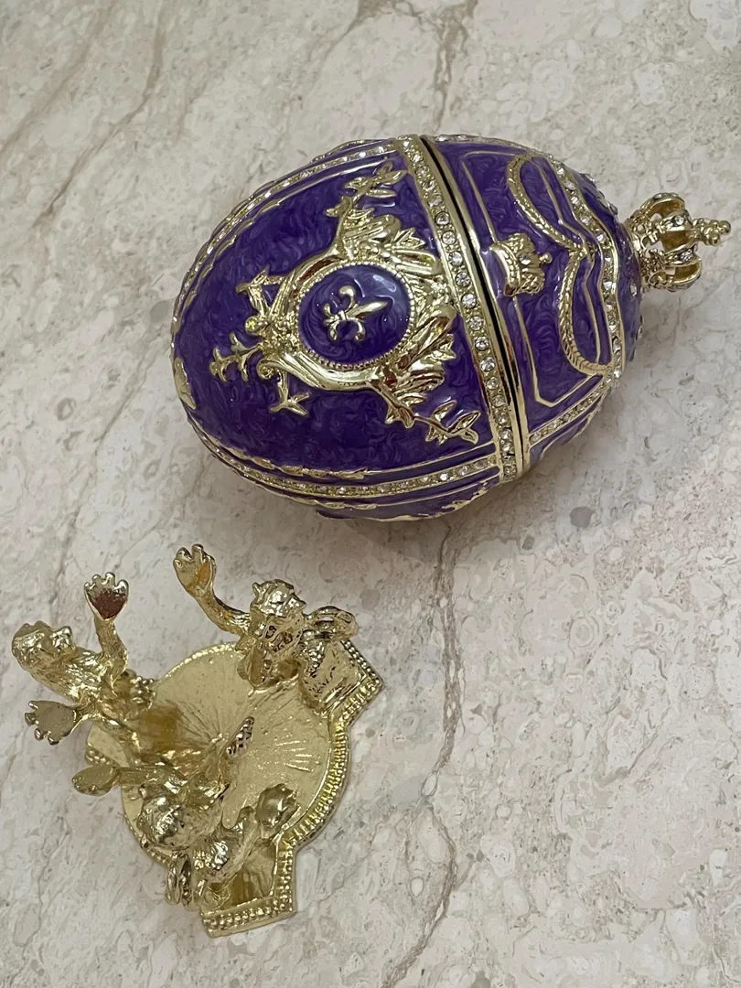 Unique Purple Marble Swirl Fabergé Egg Home Decor Faberge Style Eggs Swarovski Pure Gold Decor Handmade Gifts for Wedding Day Bride-to-Be Gift