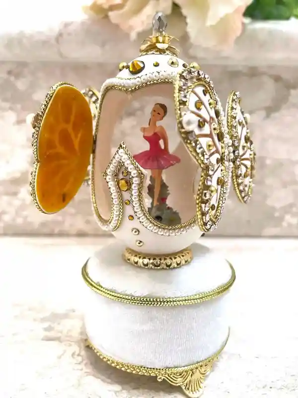 Faberge style Luxury Jewelry Box 24k GOLD CITRINE Gift for Her HANDMADE Natural Egg Faberge egg Ornament Ballerina Lover Faberge egg Music 